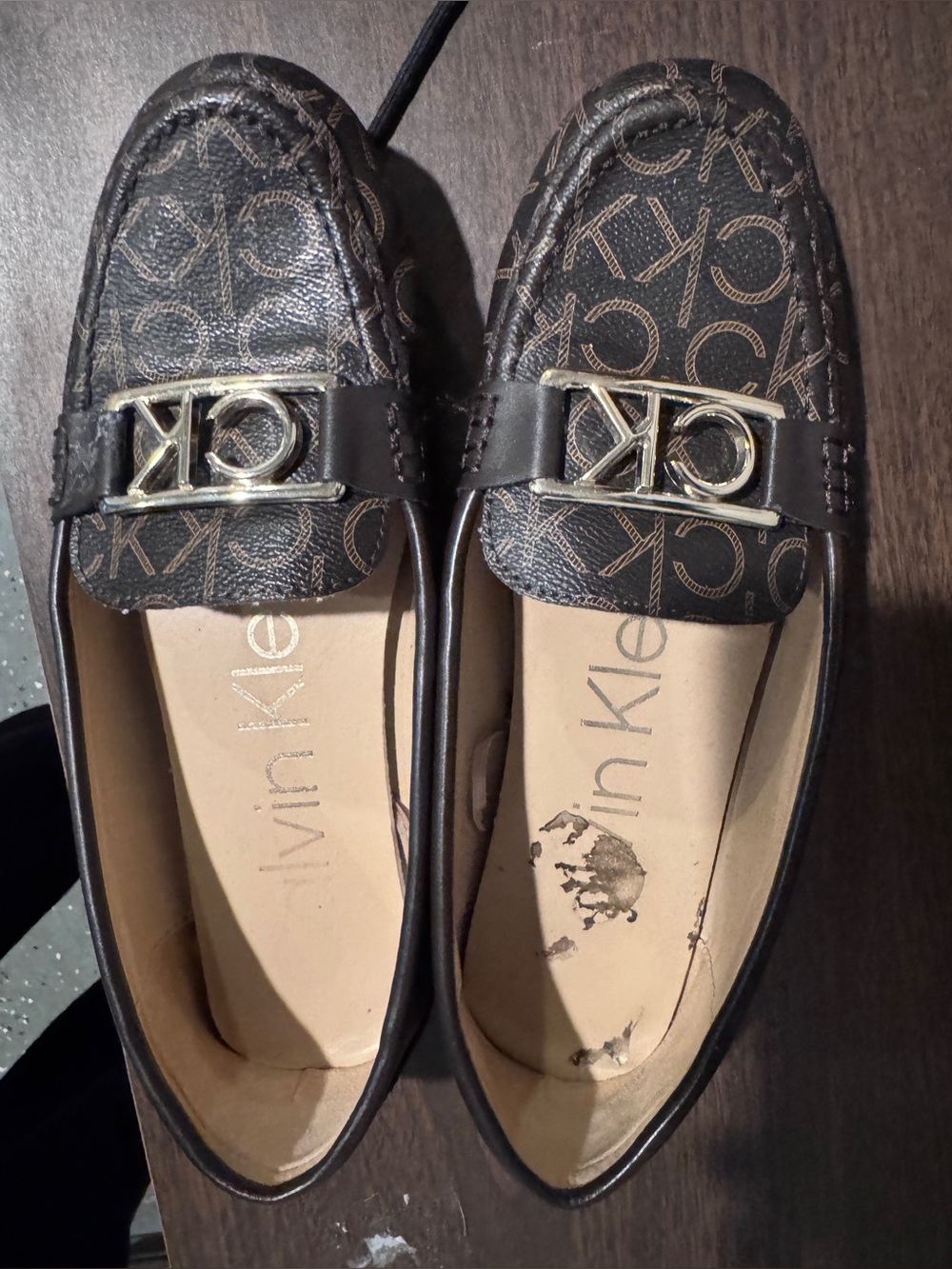 Calvin Klein Brown Monogram Logo Slip-On Loafers